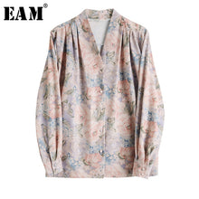 Load image into Gallery viewer, [EAM] Women Pattern Printed Temperament Blouse New V-collar Long Sleeve Loose Fit Shirt Fashion Tide Spring Summer 2020 1X772
