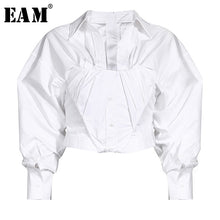 Load image into Gallery viewer, [EAM] Women White Pleated Split Joint Short Blouse New Lapel Long Sleeve Loose Fit Shirt Fashion Tide Spring Autumn 2020 1Y334
