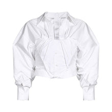 Load image into Gallery viewer, [EAM] Women White Pleated Split Joint Short Blouse New Lapel Long Sleeve Loose Fit Shirt Fashion Tide Spring Autumn 2020 1Y334
