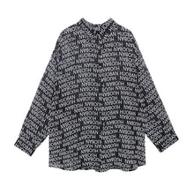 Load image into Gallery viewer, [EAM] Women Black Letter Printed Big Size Blouse New Lapel Long Sleeve Loose Fit Shirt Fashion Tide Spring Summer 2020 1Y422
