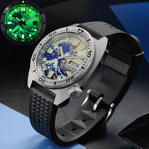 San Martin Diver 6105 Turtle 3D Printing Full Luminous Kanagawa Surfing Dial NH35 Automatic Mechanical Men Watch Sapphire Date