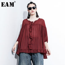 Load image into Gallery viewer, [EAM] Women Ruffles Big Size Blouse New V-collar Three-quarter Sleeve Loose Fit Shirt Fashion Tide Spring Summer 2020 1X844
