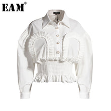 Load image into Gallery viewer, [EAM] Women White Ruffles Split Joint Short Blouse New Lapel Long Sleeve Loose Fit Shirt Fashion Tide Spring Autumn 2020 1Y920
