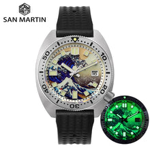 Load image into Gallery viewer, San Martin Diver 6105 Turtle 3D Printing Full Luminous Kanagawa Surfing Dial NH35 Automatic Mechanical Men Watch Sapphire Date
