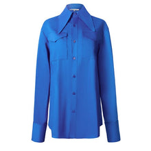 Load image into Gallery viewer, [EAM] Women Blue Back Vent Temperament Blouse New Lapel Long Sleeve Loose Fit Shirt Fashion Tide Spring Autumn 2020 1S068
