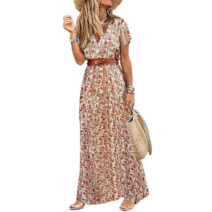 2020 Summer Beach Maxi Dress Women Floral Print Boho Long Dress Casual V-Neck Split Sexy Party Dress Robe Femme