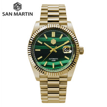 Load image into Gallery viewer, San Martin Retro DATE JUST Business Luxury Sapphire Men Automatic Mechanical Watches Carving Bezel 10Bar BGW-9 Lume Date Window
