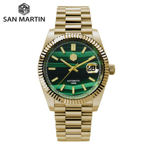 San Martin Retro DATE JUST Business Luxury Sapphire Men Automatic Mechanical Watches Carving Bezel 10Bar BGW-9 Lume Date Window