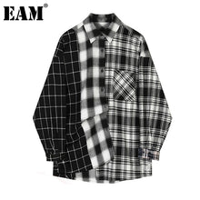 Load image into Gallery viewer, [EAM] Women Black Plaid Split Big Size Blouse New Lapel Long Sleeve Loose Fit Shirt Fashion Tide Spring Autumn 2020 1Z238
