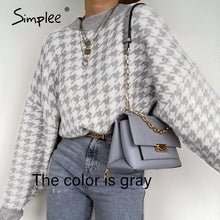 Load image into Gallery viewer, Simplee Women geometric khaki knitted sweater women casual Houndstooth lady pullover sweater female Autumn winter retro jumper
