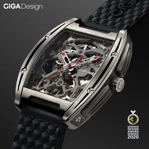 CIGA DESIGN Watch Titanium Case Automatic Mechanical Wristwatch Silicone Strap Timepiece (With One Leather Strap For Free)