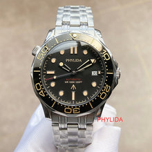 Load image into Gallery viewer, PHYLIDA Black Dial MIYOTA Automatic Watch DIVER300M 007 NO TIME TO DIE Style Sapphire Crystal Solid Bracelet Waterproof
