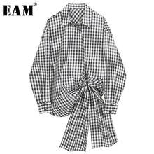 Load image into Gallery viewer, [EAM] Women Black Plaid Bandage Bow Temperament Blouse New Lapel Long Sleeve Loose Fit Shirt Fashion Spring Autumn 2020 1Y805
