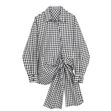 Load image into Gallery viewer, [EAM] Women Black Plaid Bandage Bow Temperament Blouse New Lapel Long Sleeve Loose Fit Shirt Fashion Spring Autumn 2020 1Y805
