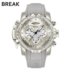 BREAK Top Luxury Brand Men Unique Fashion Rubber Band Quartz Sport Wristwatch with Waterproof Chronograph Calendar Army Watch