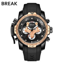 Load image into Gallery viewer, BREAK Top Luxury Brand Men Unique Fashion Rubber Band Quartz Sport Wristwatch with Waterproof Chronograph Calendar Army Watch
