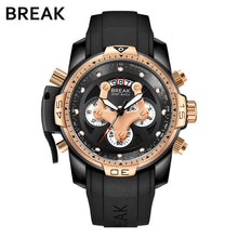 Load image into Gallery viewer, BREAK Top Luxury Brand Men Unique Fashion Rubber Band Quartz Sport Wristwatch with Waterproof Chronograph Calendar Army Watch
